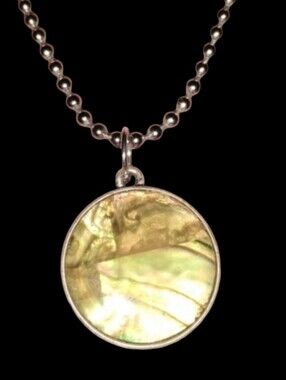 Vintage Gold Lime Abalone Silver Ball Link Necklace Chain Pendant Choker or Long